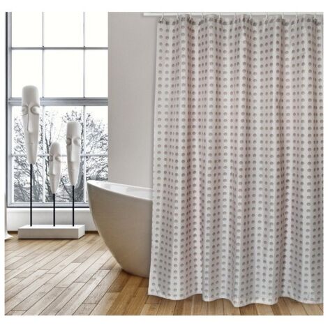 Rideau de douche Polyester CAMBERRA 180x200cm QUALITE PREMIUM Beige & Blanc - Anneaux inclus MSV (1/4)