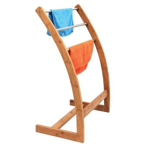 Porte-serviettes Mural En Bambou Et MDF Blanc MSV - Dimensions 55x24x82 Cm, Design Moderne Pour Salle De Bain