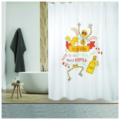 Rideau de douche Polyester TEQUILA 180x200cm QUALITE PREMIUM Multicolor - Anneaux inclus MSV