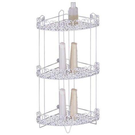 MSV – Étagère d'angle de douche 3 niveaux à fixer – Acier blanc anti-corrosion – Dimensions 25x25x61,5 cm – Gardes-fou inclus