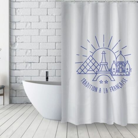 Rideau de douche Français Polyester 180x200cm TRADITION Bleu & Blanc MSV (1/4)