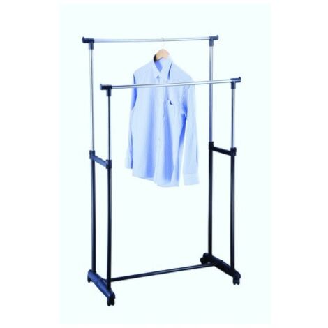 Double Portant à  vêtements extensible 95-160cm Inox Noir MSV