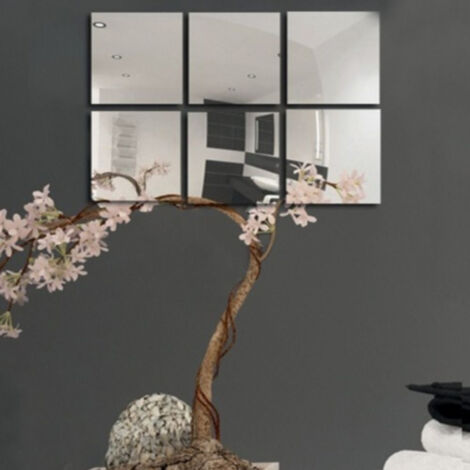 MSV – Lot de 6 miroirs carrés adhésifs 10x10cm – Aluminium et verre – Installation facile sur surfaces lisses – Décoration intérieure moderne