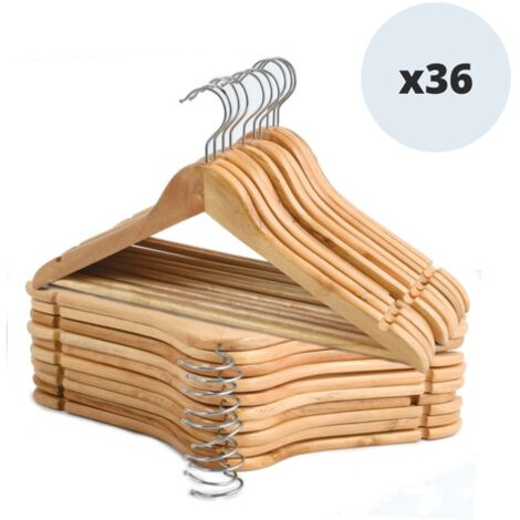 MSV – Lot de 36 cintres en bois massif – Tête en métal chromé pivotante 360° – Longueur 44 cm pour rangement optimisé
