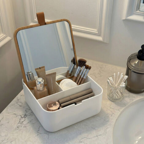 Gobelet Salle De Bain Yuma - Noir Et Blanc En Polyrésine Et Bambou - Pour Brosse à Dents Et Dentifrice - Design Élégant Et Facile à Nettoyer