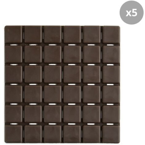 Lot de 5 Tapis antidérapants de douche ou baignoire Caoutchouc QUADRO 13x13cm Chocolat MSV (1/5)