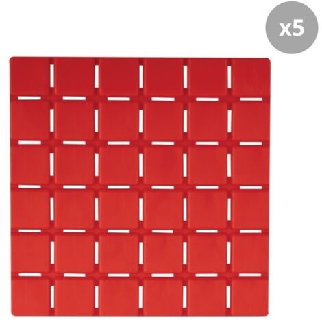 Lot de 5 Tapis antidérapants de douche ou baignoire Caoutchouc QUADRO 13x13cm Rouge MSV (1/3)