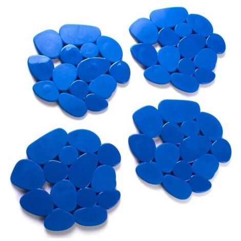 Lot de 4 Tapis antiderapants de douche ou baignoire PVC GALETS 12x13cm Bleu Marine MSV