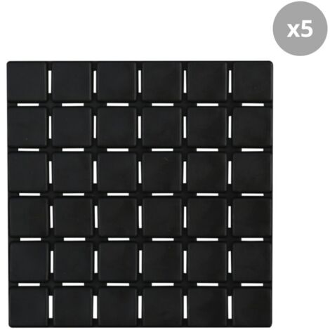 Lot de 5 Tapis antidérapants de douche ou baignoire Caoutchouc QUADRO 13x13cm Noir MSV (1/5)