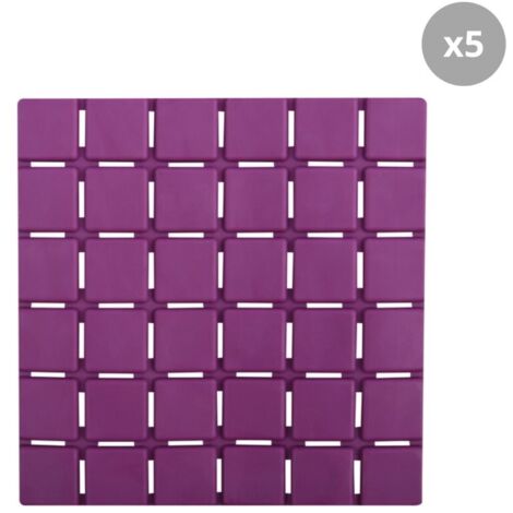 Lot de 5 Tapis antidérapants de douche ou baignoire Caoutchouc QUADRO 13x13cm Violet MSV (1/4)