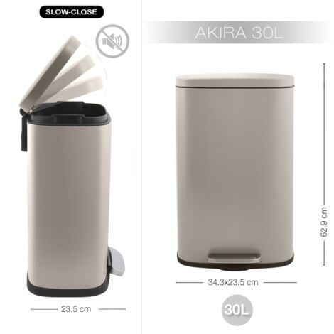 Poubelle à  pédale de cuisine Acier AKIRA 30L Taupe mat Spirella