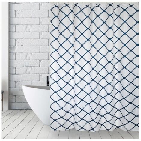 Rideau de douche Polyester GRANADA 180x200cm QUALITE PREMIUM Blanc & Bleu - Anneaux inclus MSV (1/2)