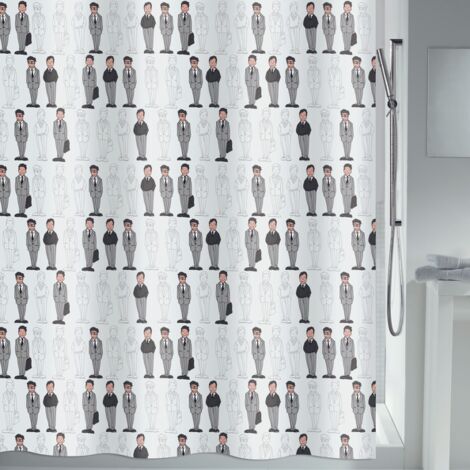 Rideau de douche Polyester JEAN PIERRE 180x200cm QUALITE PREMIUM Gris & Blanc MSV (1/2)