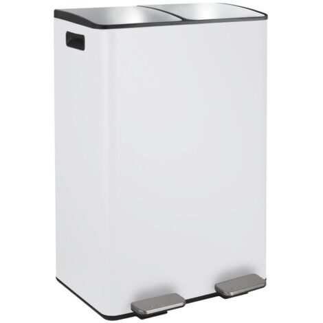 Spirella – Poubelle tri sélectif 60L – 2 compartiments de 30L – Acier inoxydable blanc mat – Couvercle soft-close pour odeurs - 2x30L
