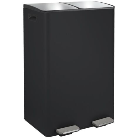 Spirella – Poubelle tri sélectif 60L – 2 compartiments de 30L – Acier noir mat – Couvercle soft-close pour retenir les odeurs – Poignées pour transport facile - 2x30L