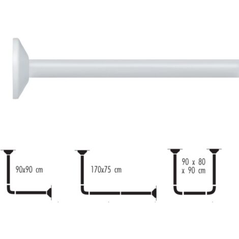 Spirella – Barre tringle modulable pour rideau de douche en aluminium – Longueur ajustable 90x90cm à 170x75cm – Couleur blanche – Fixation murale facile