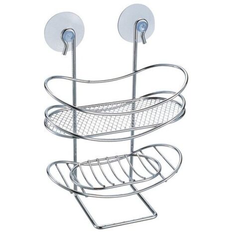 Etagère panier de douche à ventouses ovale & Porte Savon Acier Chromé MSV (1/3)