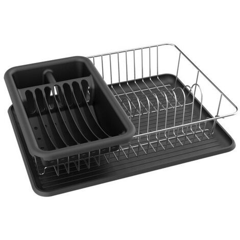 Egouttoir à  vaisselle avec plateau en Acier Chromé Noir mat MSV