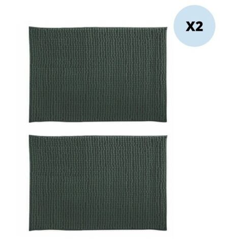 NatureMark Lot De 2 Tapis De Bain Coton 50x80cm - Vert Foncé - Tissu Éponge Absorbant 800g/m²
