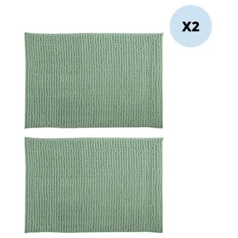 Lot De 2 Tapis De Bain 100% Micropolyester Argenté 50 X 80 Et 40 X 60