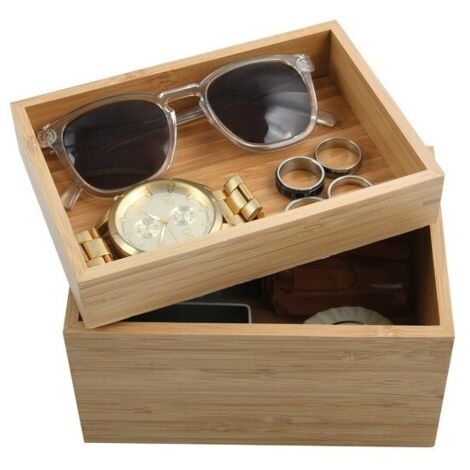 Boite Organisateur polyvalent 2 compartiments empilables Bambou ISALYS Beige MSV (1/5)