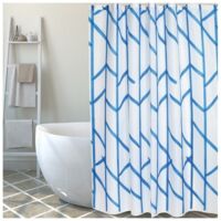 Rideau de douche Polyester TREE 180x200cm QUALITE PREMIUM Bleu & Blanc - Anneaux inclus MSV