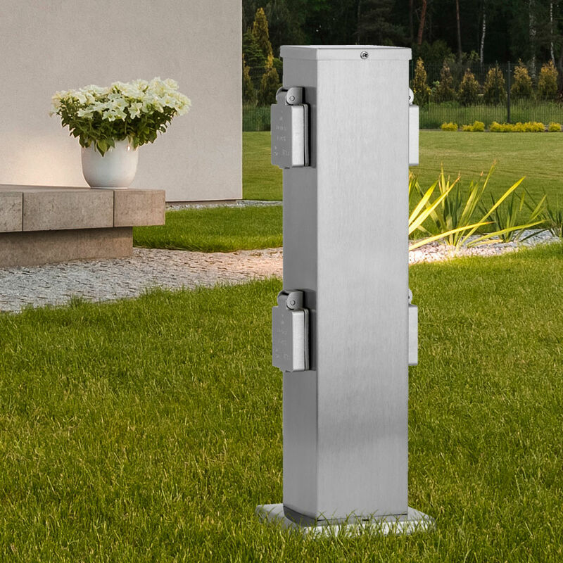 Poste De Acero inoxidable ledino con 4 enchufes para el luz exterior 50790000002015 columna ip44 plateado 3.500 w x 125x125x39