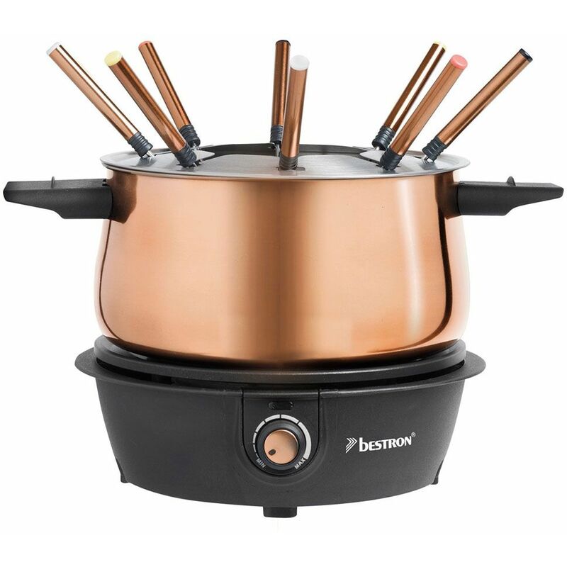 Juego de fondue de 1500 vatios 8x horquillas Olla de diseño de cobre ajustable en temperatura desmontable Bestron AFD850CO