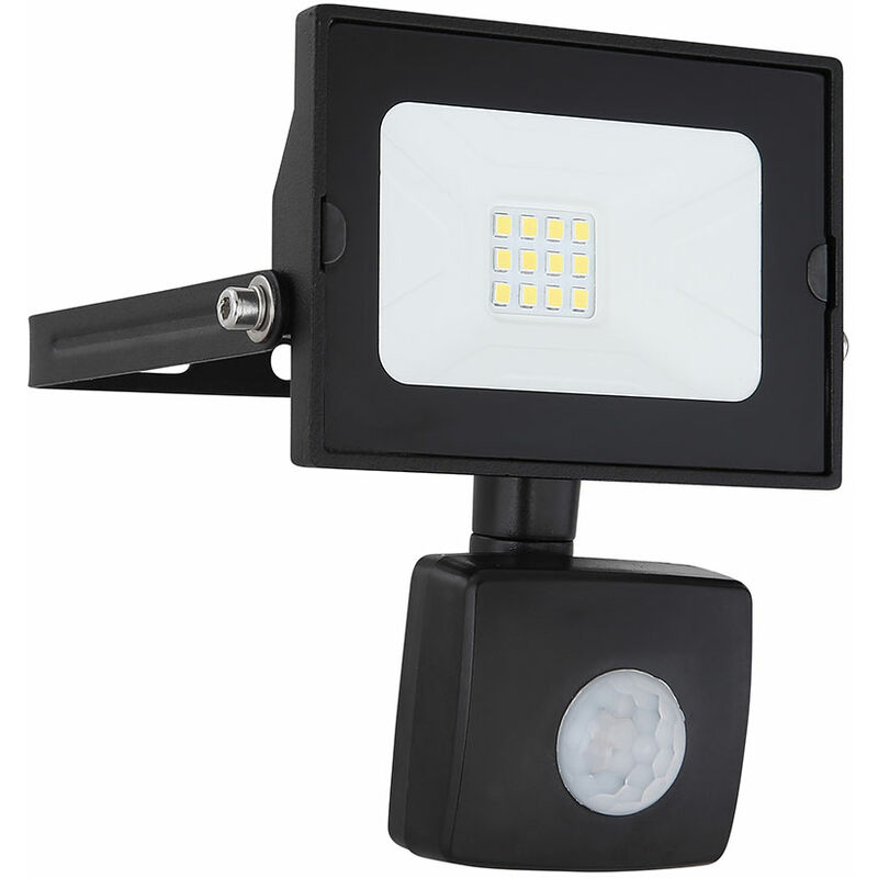 Lámpara de pared Lámpara de exterior Foco de pared Lámpara de jardín giratoria con detector de movimiento, aluminio vidrio, negro transparente, 1x LED 1x 10 vatios 750 lm, An x Al x P 9x12x13 cm