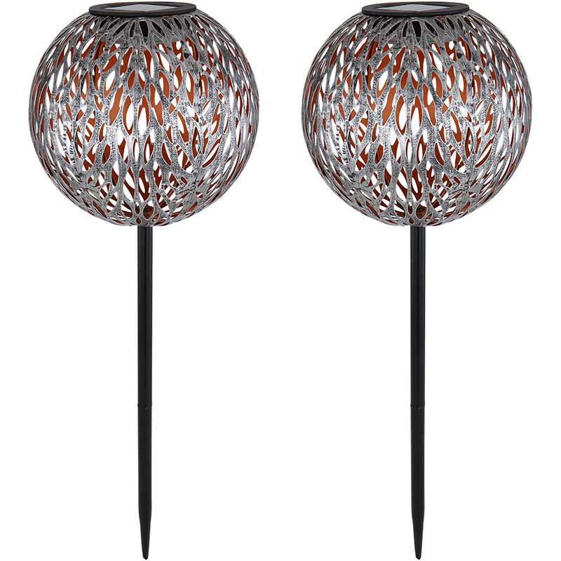 Luz enchufable, lámparas solares, bola de decoración de jardín, decoración solar para exteriores, estaca de tierra, bola de decoración de exterior, punzonado, negro dorado, batería LED, juego de 2