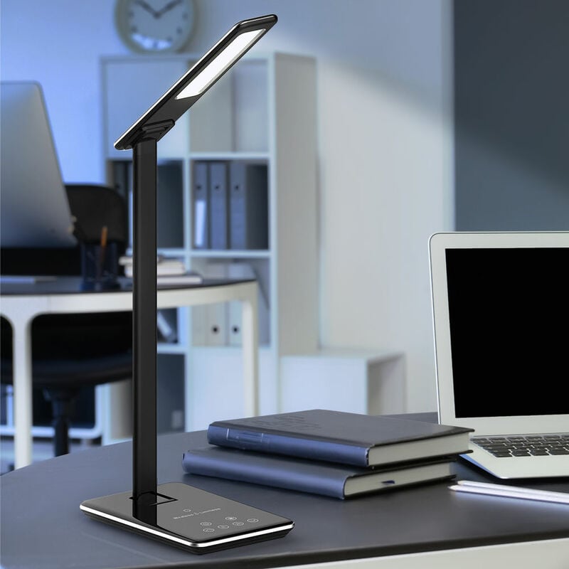 Lámpara de escritorio LED con función de carga Lámpara de mesa Touch, regulable, negra, 4W 500lm blanco cálido/blanco frío, Al. 45 cm