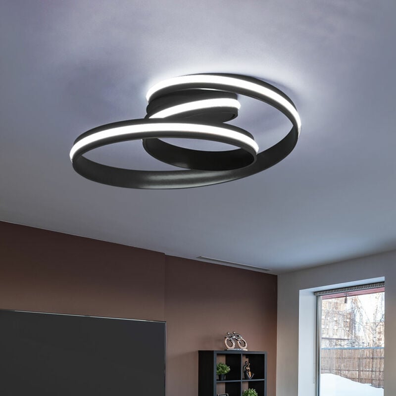 Plafón LED regulable moderno salón luz techo anillos lámpara de techo negro, atenuador de 3 pasos a través de interruptor de pared, 32W 2100lm 3000K, DxH 40x25cm