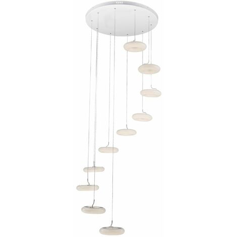 Lámpara colgante de techo LED de 70 vatios, iluminación para sala de estar, 10 anillos, lámpara colgante blanca Globo 42506-70H