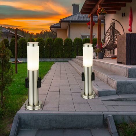 Zócalo lámpara con 2 enchufes acero inoxidable caminos lámpara exterior de pie lámpara de jardín