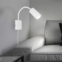 Aplique- lámpara de lectura para dormitorio lámpara de lectura montaje en pared con enchufe lámpara de pared cuello de cisne, flexible, interruptor, blanco, 1x GU10, L x An. x Al. 32x7x44 cm
