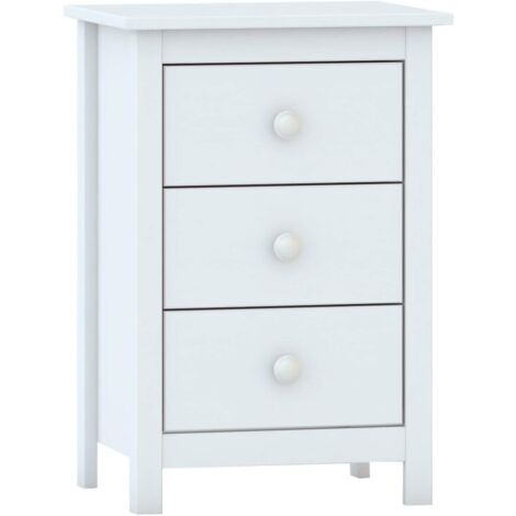 Mesita 3 cajones , pino macizo, Moblit, serie Alme blanco, medidas: (63x43x35) cm ( altoxanchoxfondo), color blanco lavado.