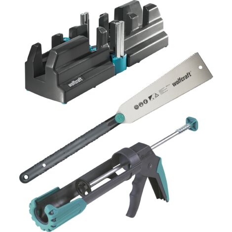 wolfcraft I Geling-Set „Sockelleisten anbringen“ I 6977000 I Komplettset aus Schmiege und Schneidlade, Japansäge und Kartuschenpresse MG 200