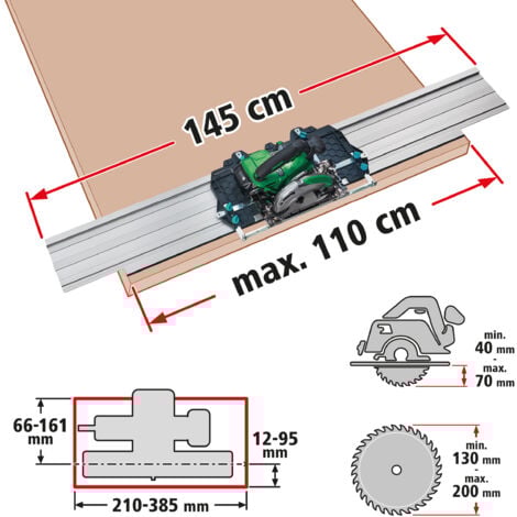 wolfcraft I FKS 145 Führungsschiene I 6913000 I für netzbetriebene und Akku- Handkreissägen geeignet, für Schnitte bis 110 cm, platzsparende Aufbewahrung