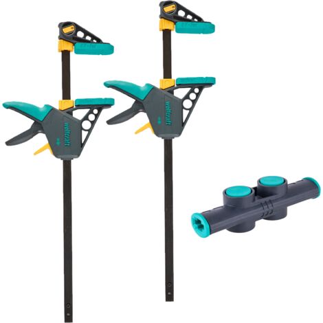 wolfcraft I XL-Einhandzwingen-Set I 8624000 I 3-tlg., ermöglicht flexible Spannweiten von bis zu 1060 mm I Spannzwinge I Klemmzwinge I Zwinge