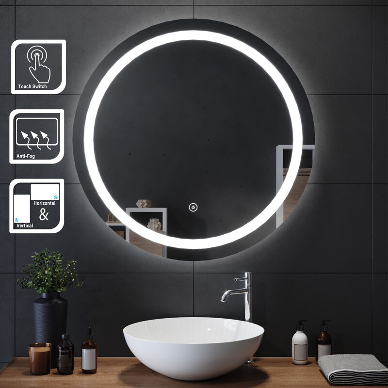 Espejo de baño moderno, espejo de baño de medio círculo de corte  izquierdo/derecho con luces, espejos de baño antivaho para pared, espejo  iluminado