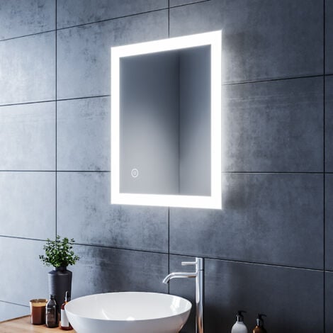 SIRHONA Espejo Baño con Luz Interruptor Táctil Espejo Baño LED Pared Montaje Horizontal/Veritical 50x60cm