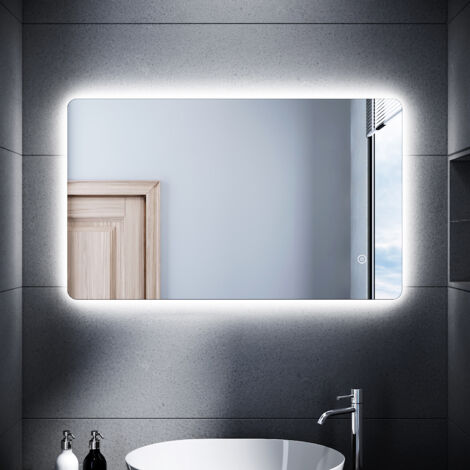 SONNI Espejo Baño con Luz Antivaho 100x60 cm Espejo Baño LED Pared con Interruptor Táctil,Bajo Consumo