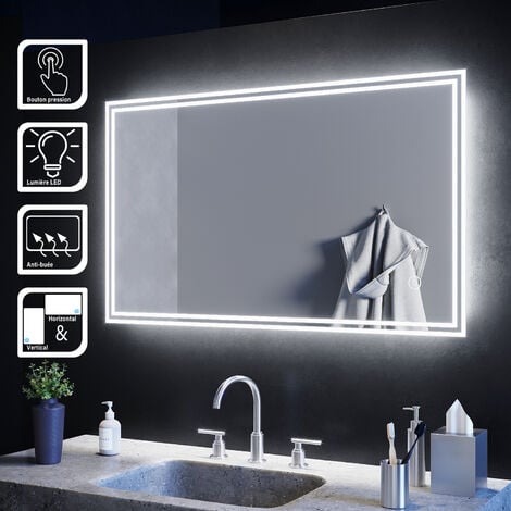 100 x 80 cm Espejo de baño led con iluminación, botón táctil,antivaho