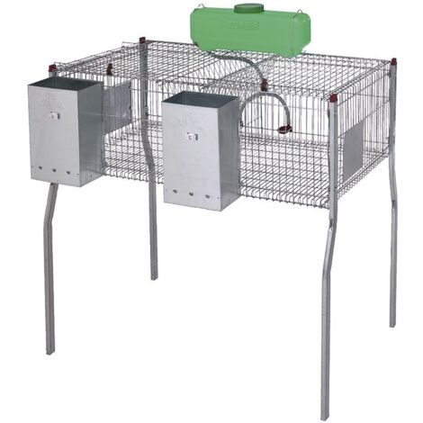 Verzinkter Kaninchenkäfig mit Trichtern und Tränken, 2 Abteilungen, Metallboden, 105 x 62 x 99 cm