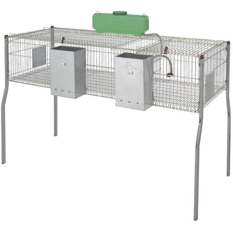 Verzinkter Kaninchenkäfig mit Trichtern und Tränken, 2 Abteilungen, Metallboden, 157 x 63 x 98 cm