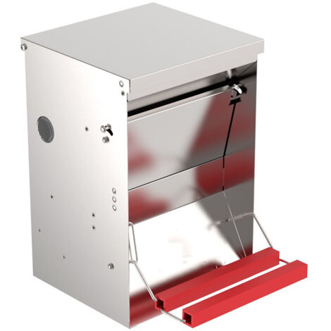 Automatischer Futternapf fr Vgel 6 kg bis zu 3 Hhner Galvanisierte  Trnke mit Mechanischem Schliesystem 25x37x38 cm