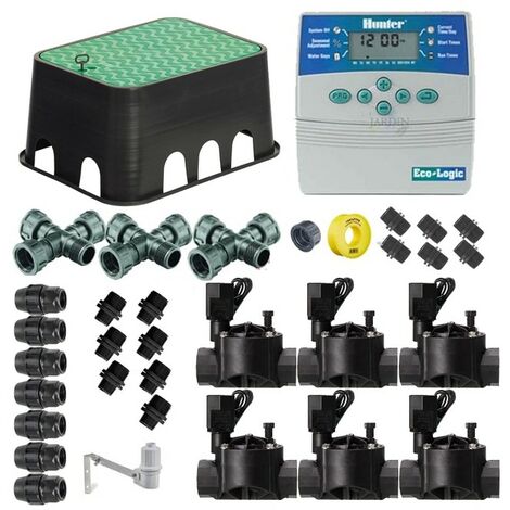 Hunter 24V 6-Zonen-Bewässerungsautomatik-Set für 25-mm-Rohre  Inklusive Programmiergerät, Magnetventilen und Zubehör