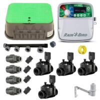 Rain Bird 24V 4-Zonen-Bewässerungsautomatik-Set für 32-mm-Schläuche Inklusive Programmiergerät, Magnetventilen und Zubehör