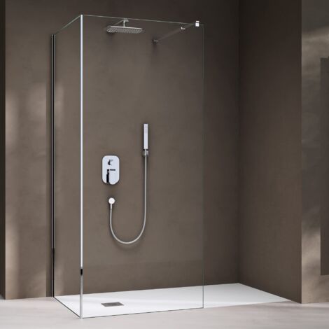 doporro Paroi de Douche à L'italienne Transparent Verre 8mm Bremen01K-L 80x110cm Cabine de Douche avec Stabilisateur en Acier Inoxydable Montage Réversible (1/5)