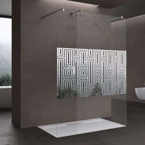 doporro Paroi de Douche à L'italienne Labyrinthe 100 cm Pare-douche Verre 10mm Paroi 98x200cm Montage Réversible avec 2 Stabilisateurs Rectangulaires Bremen02DM